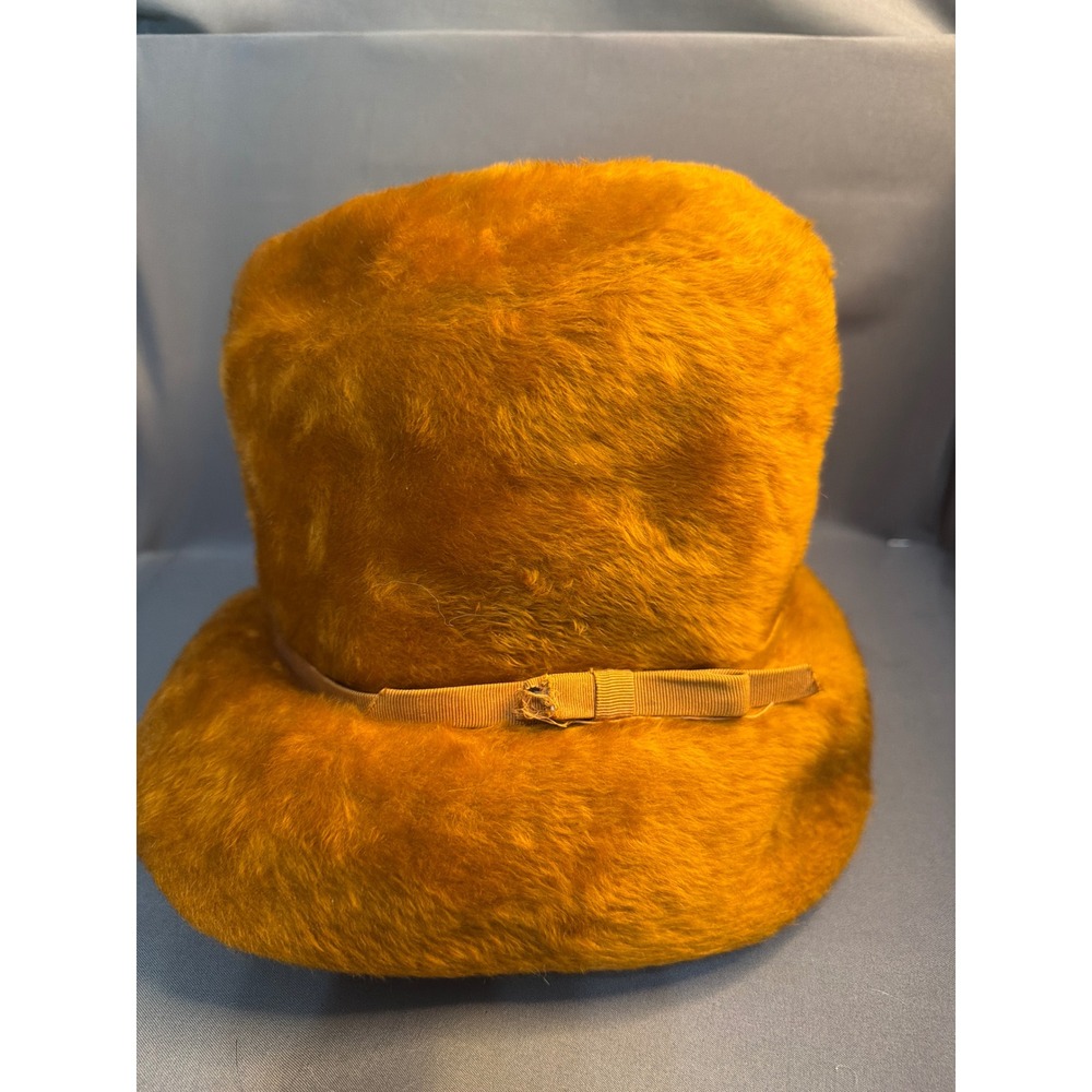 Vintage Parke Layne Mustard Yellow Faux Fur Bucket Hat La Vienne Made in Austria